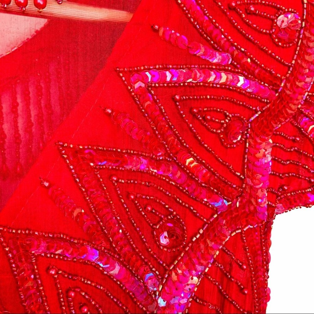 VTG 100% Silk 80s Fringed Beadwork Flapper Dress S - Picture 12 of 15